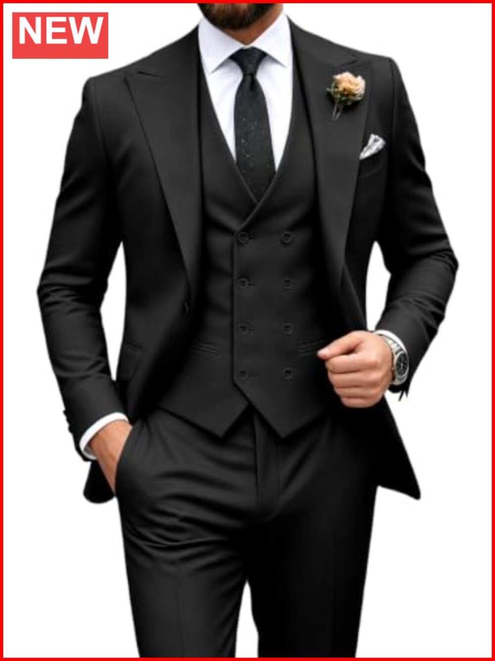 Men's 3 Piece Double Breasted Slim Fit Suit Formal Wedding Tuxedo